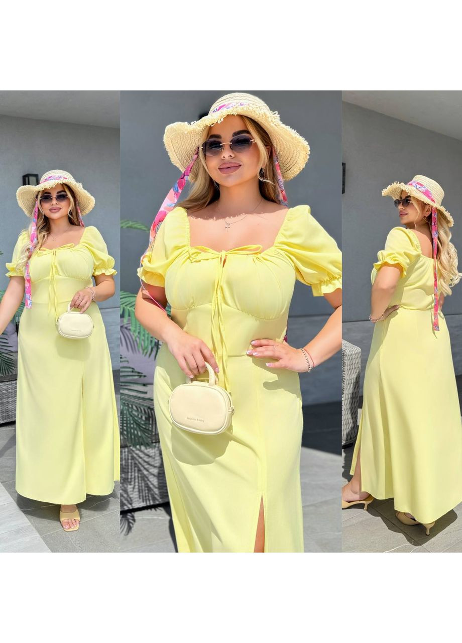 Жовтий святковий, повсякденний, кежуал жіноча сукня міді а-силует Style Point однотонна