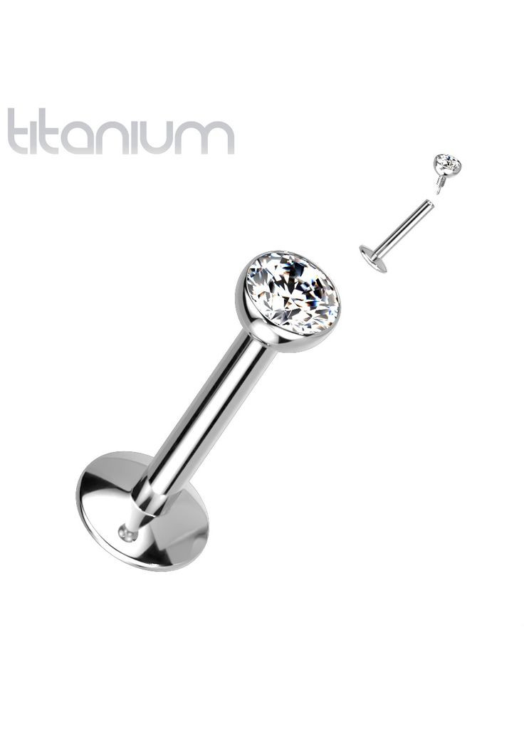 Серьга лабрет из титана для пирсинга уха, губ TIL03L-16063-C с кристаллом (1.2мм; 6мм; ) Spikes (333698383)