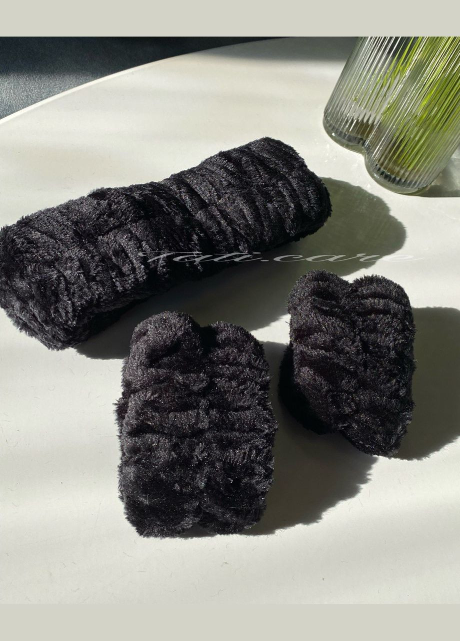 Набір для вмивання повʼязка + напульсники / Чорний No Brand (314961931)