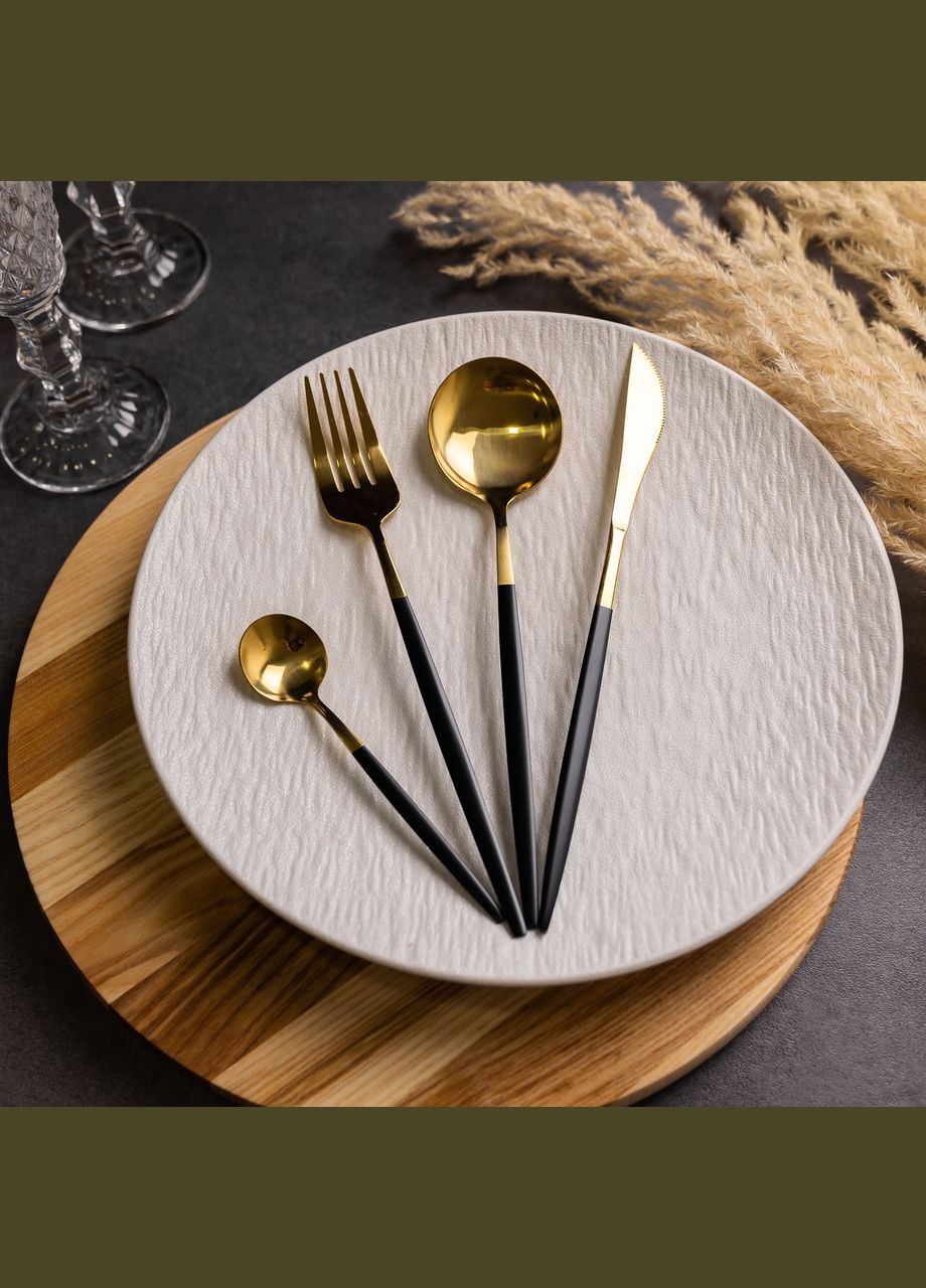 Набір столових приборів 24 предмети столовий набір на 6 персон Золотистий з чорним HP-20-46 Yiwu (326066235)