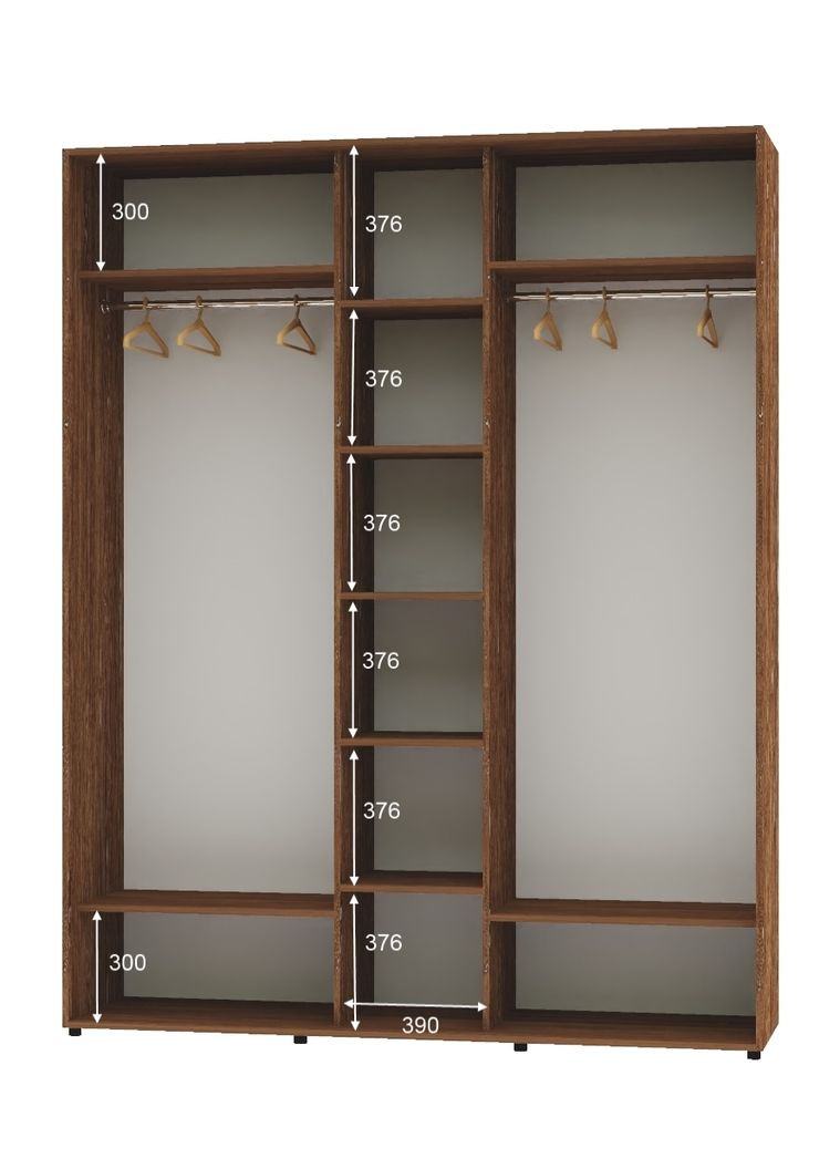 Шафа-купе тридверна 200*60*230 Дуб вінтаж ДСП/Дзеркало/ДСП ШК-04 Алекса (360478744)
