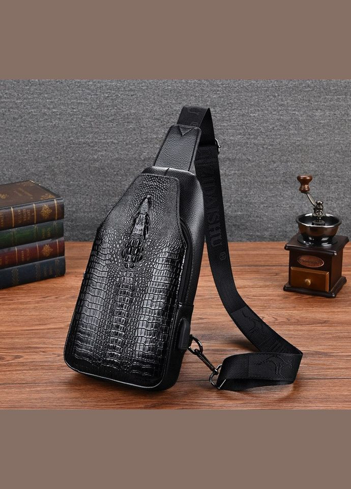 Чоловіча сумка-бананка під рептилію Чорний No Brand (301212038)