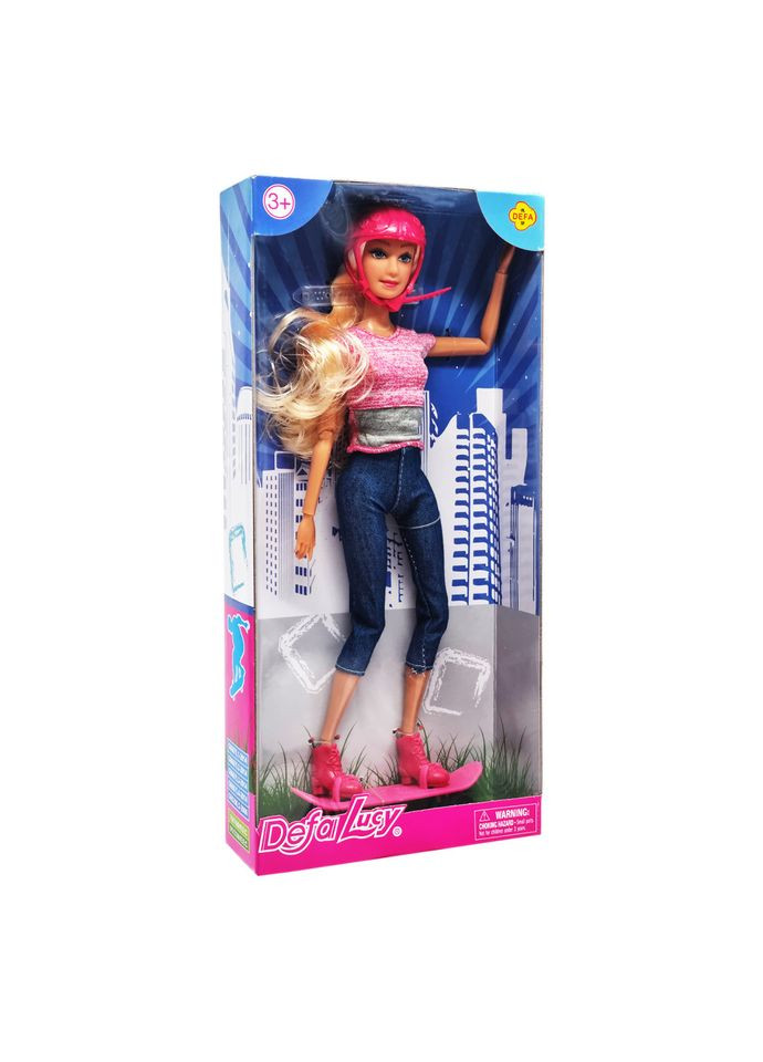 Дитяча лялька на скейті в шоломі 8375 шарнірна Рожевий Defa (308997004)