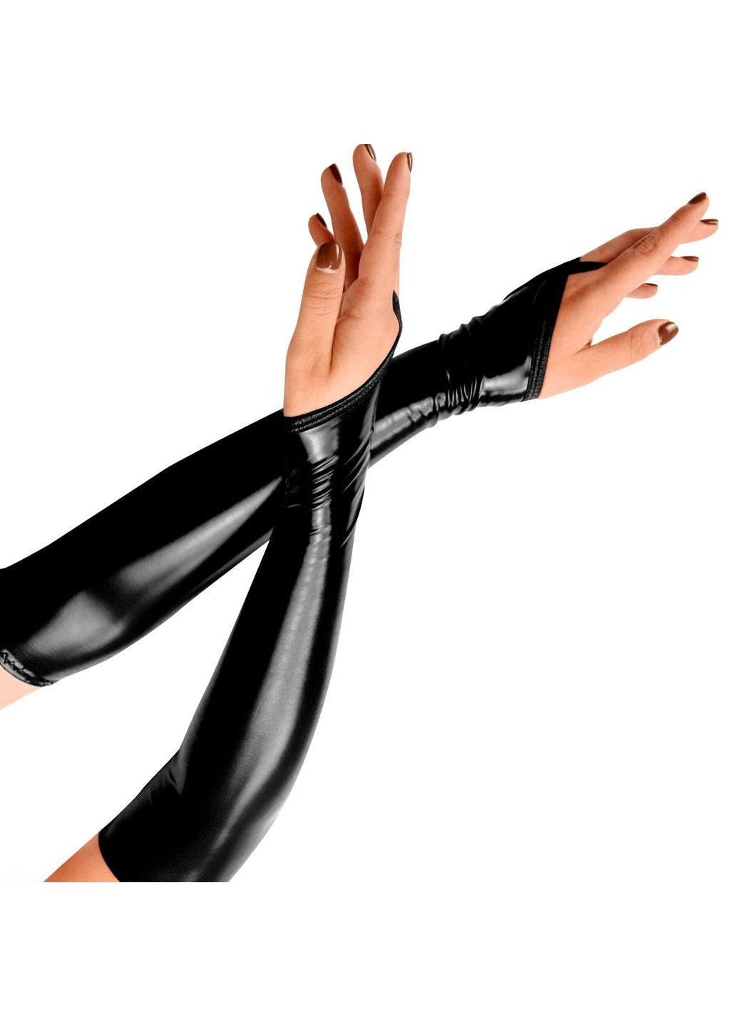 Чорний демісезонний вінілові міттинки - lora довгі, размер, колір чорний - cherrylove Art of Sex