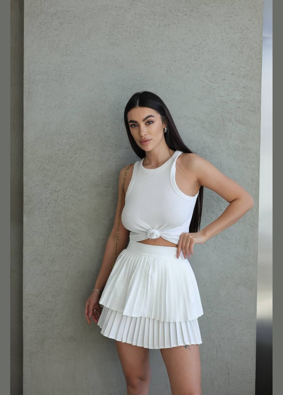 Белая повседневная однотонная легкая юбка-тенниска белого цвета 32092 No Brand