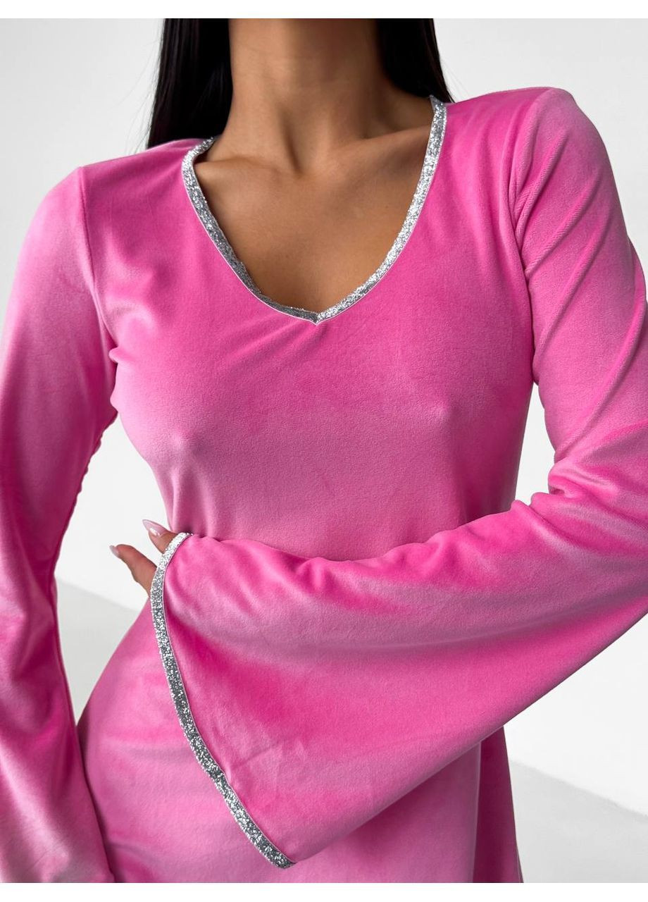 Рожева велюрова сукня з v-вирізом No Brand