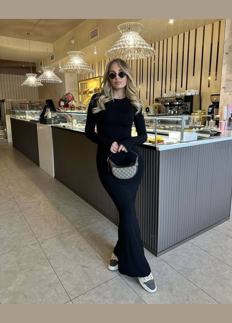 Черное коктейльное, вечернее женское длинное платье No Brand однотонное