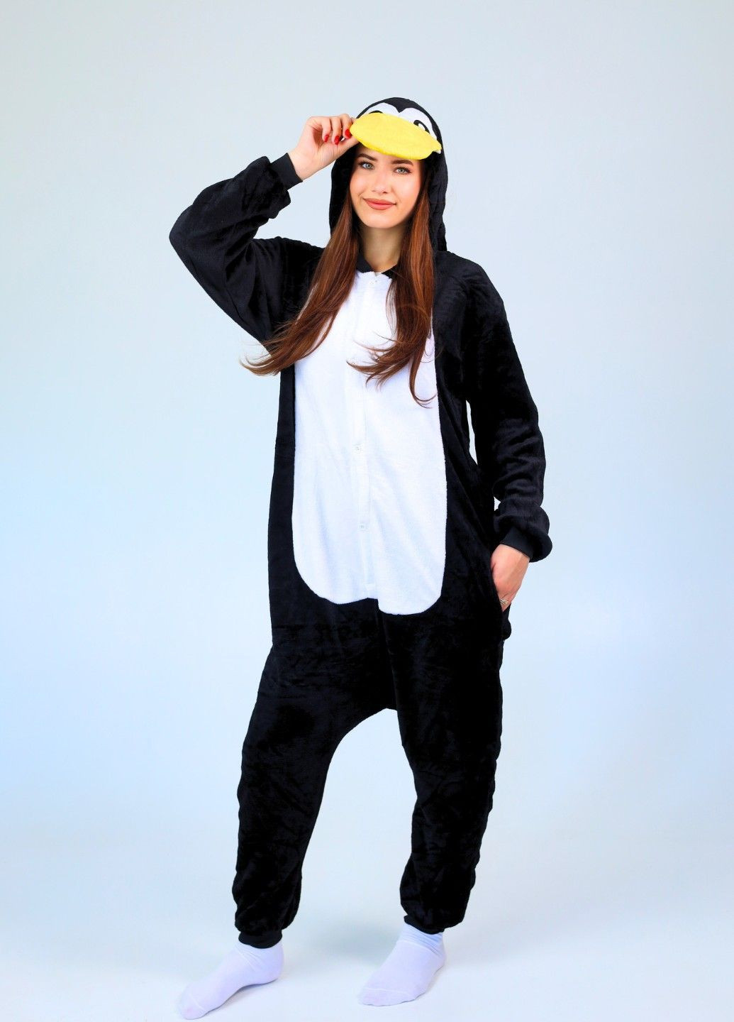Кігурумі піжама Пінгвін чорний для жінок плюшеве з капюшоном і кишенями Lalapka (362490084)