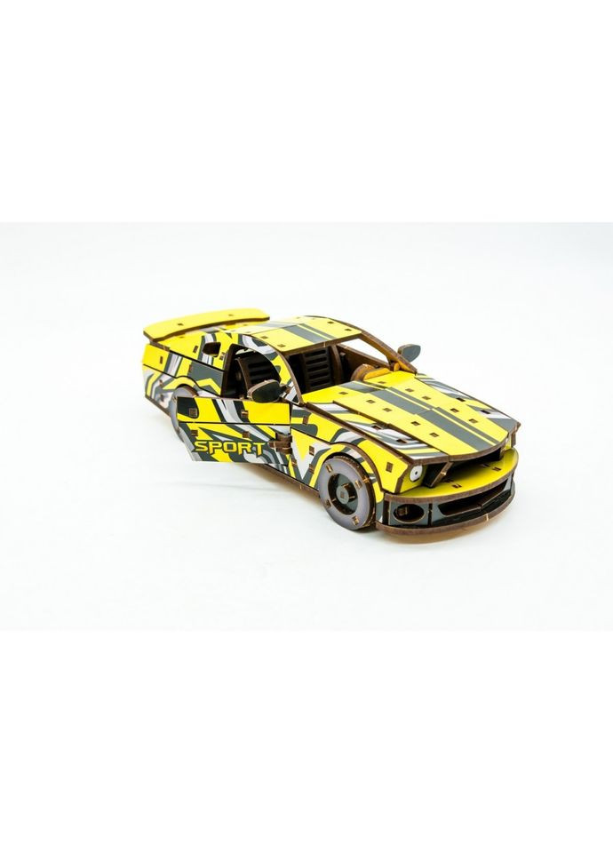 Деревянный 3D конструктор "Muscle car GT" Puz-00638, 162 детали, желтый PuzzleOK (316271643)