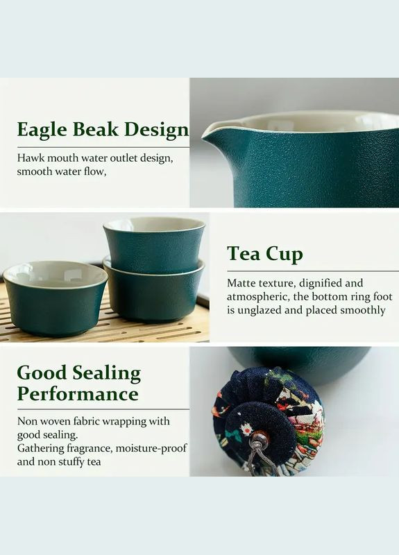 Набор для чайной церемонии на 6 персон керамический чайный сервиз 14 предметов в кейсе Бирюзовый No Brand (329729367)