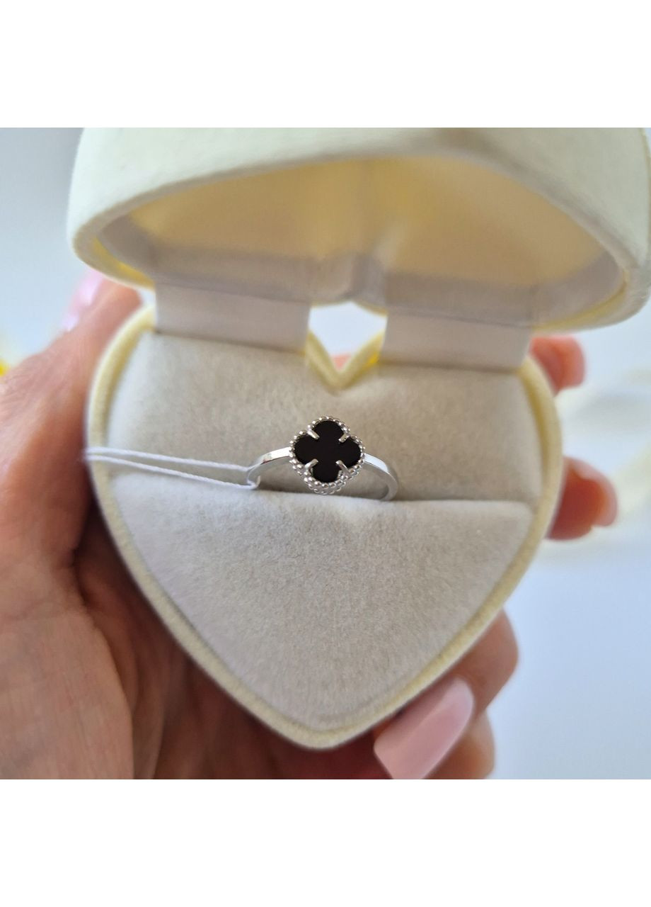 Серебряное кольцо Клевер с Черным Ониксом 16.5 размер серебро 925 пробы Родированное 1664к 1.48г No Brand (355343920)