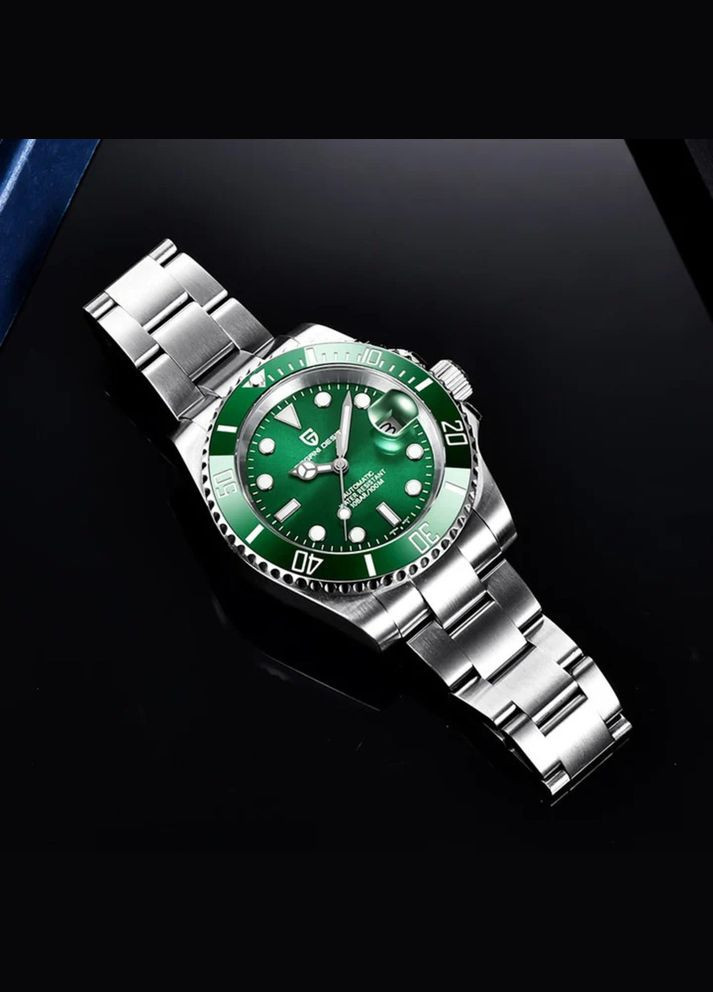 Часы PD-1661 Silver-Green механический с автоподзаводом, механические классические Pagani Design (342323152)