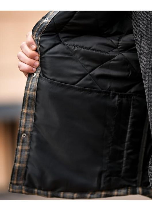 Сіра демісезонна чоловіча демісезонна куртка в клітинку сіра No Brand