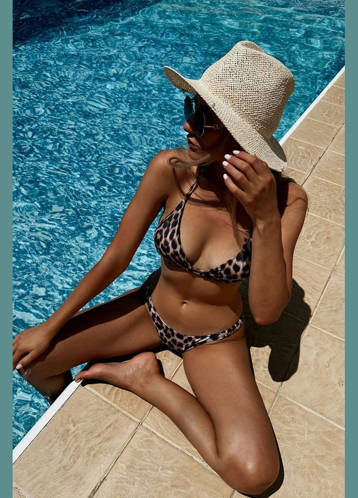 Комбінований літній купальник шторки з принтом леопард - sea mood kari shop atelier принтований s/m (186sw-21bi-le) Ova Ova Brand