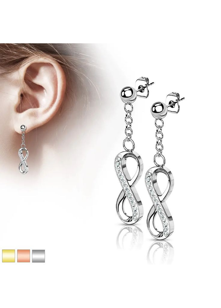 Пара серег-гвоздиков из хирургической стали 316L с висячими фианитами в виде бесконечности Spikes (301091134)