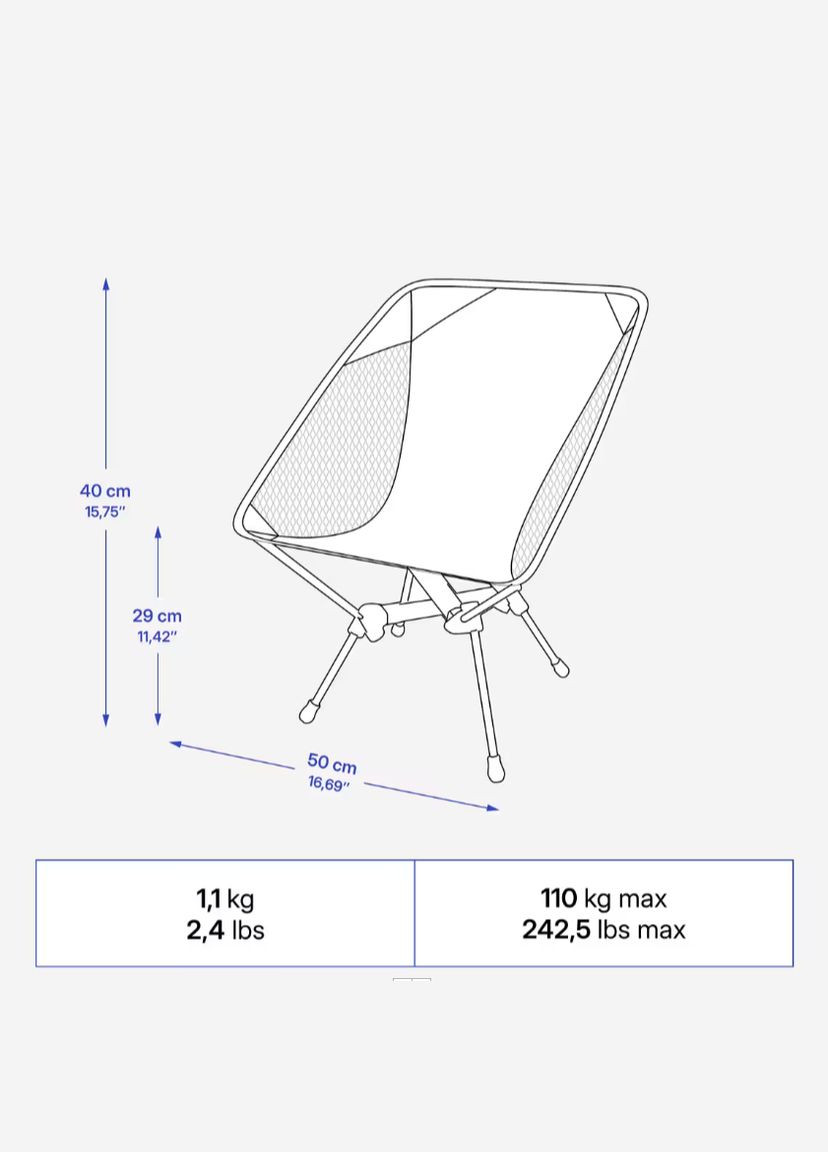 Складное Кресло Кемпинга (Пикника) до 110кг Высота 25см Синий Quechua (335052801)