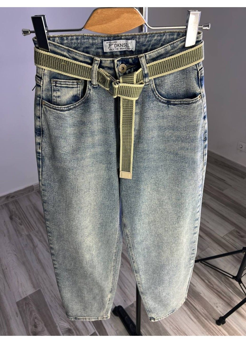 Джинсы женские DNL 2670 skater mom jeans высокая талия с ремнем стрейчевые голубые No Brand - (322019913)