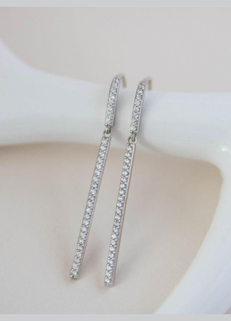 Серебряные серьги висюльки тонкие полосочки с маленькими фианитами No Brand (333705682)