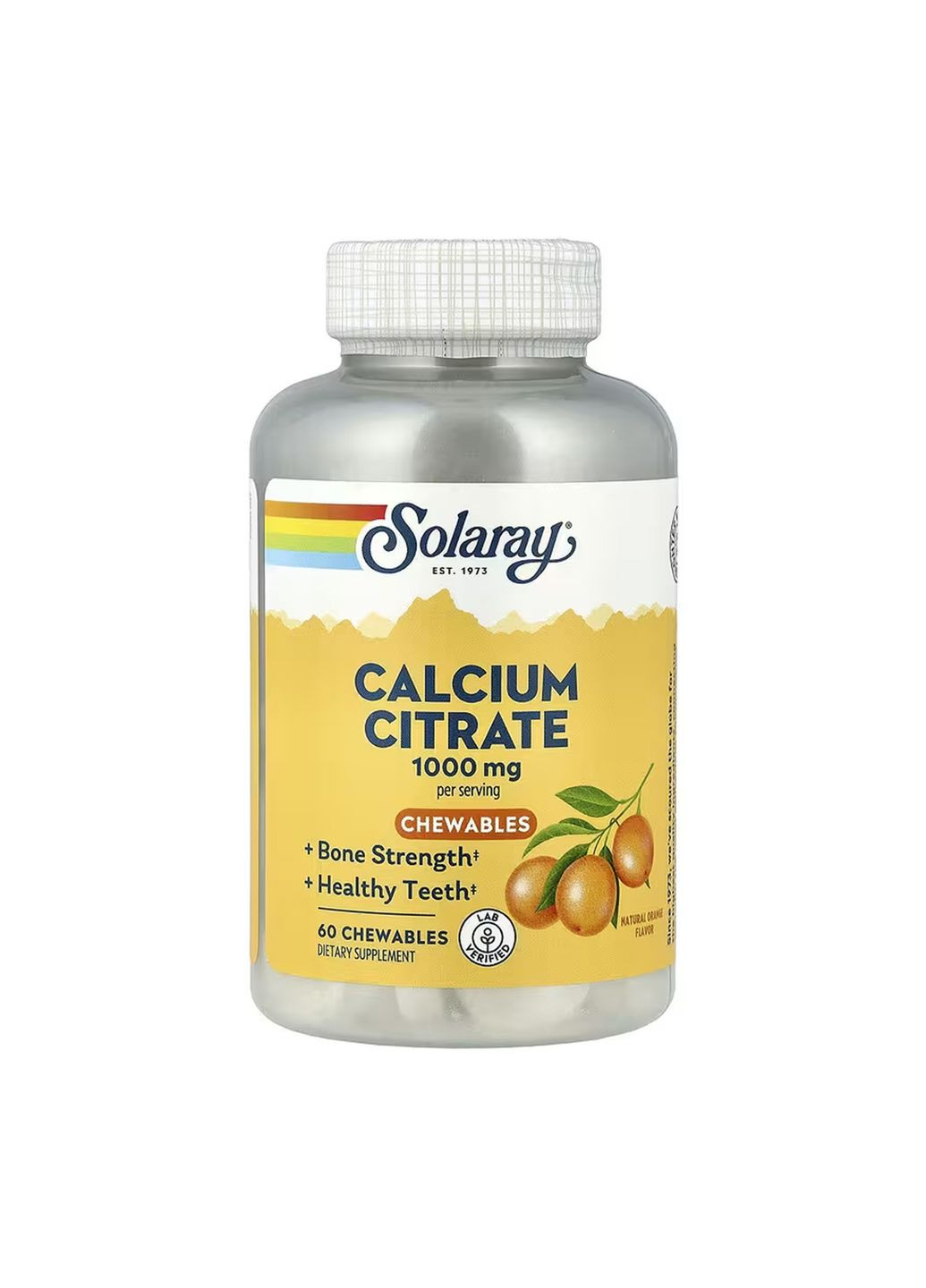 Кальций Цитрат 1000мг 60 жевательных таблеток для здоровья костей и зубов пищевая добавка Solaray (368981883)