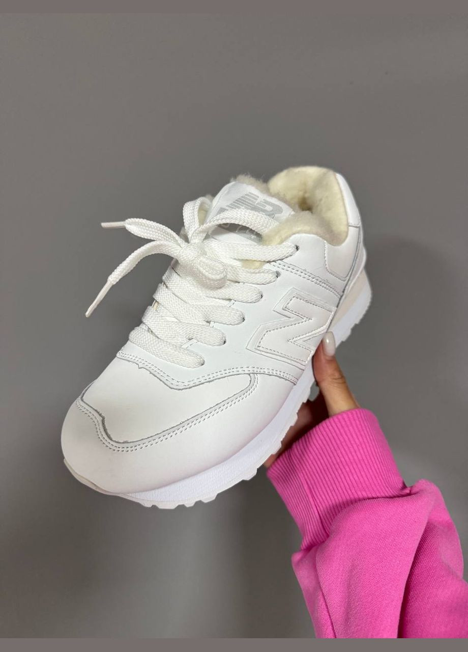 Кроссовки зимние женские New Balance 574 winter white fur | Нью Беланс 574 белые с мехом No Brand белые зима (308360744)
