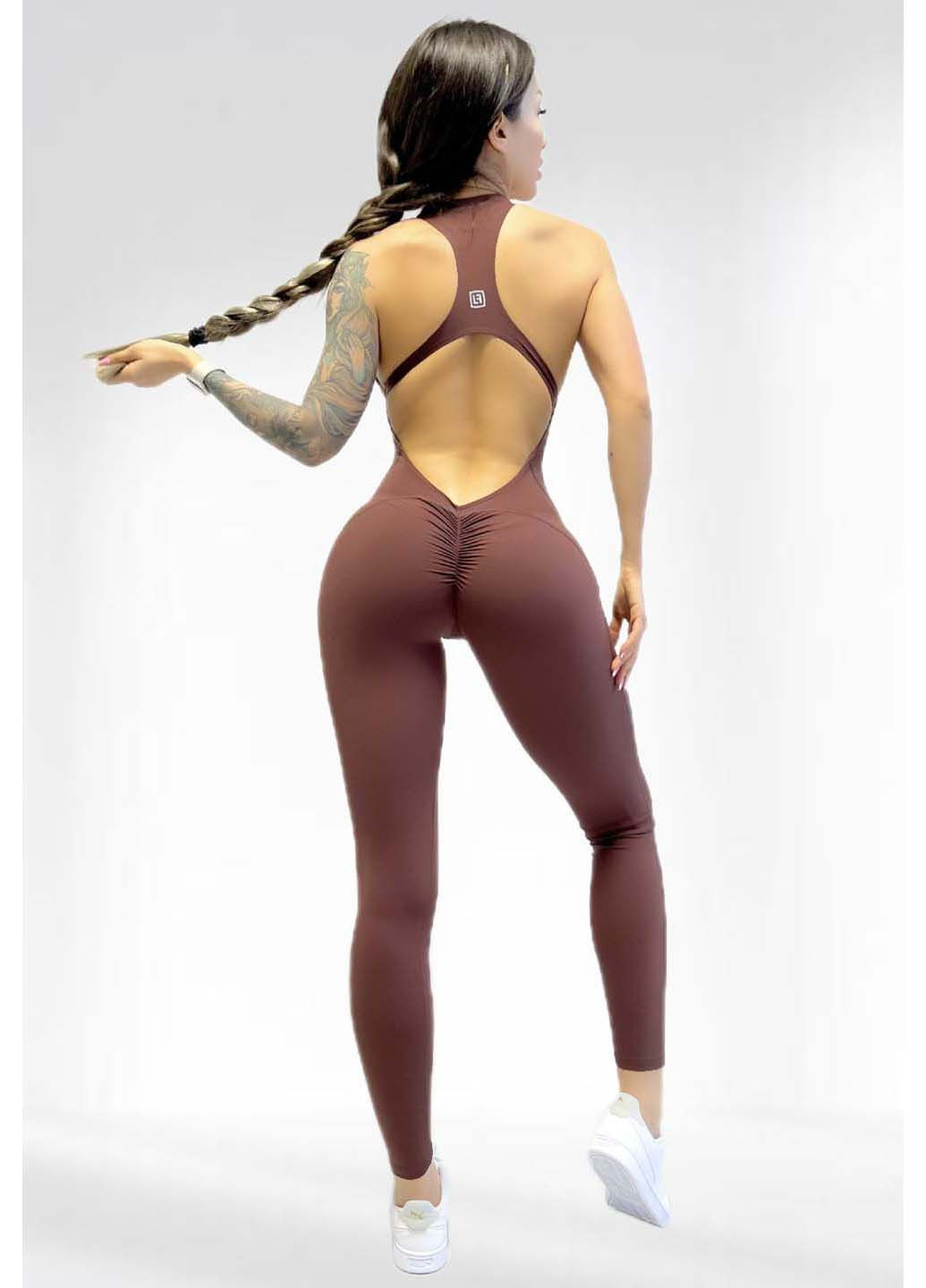 Спортивный комбинезон женский для фитнеса LILAFIT коричневый спортивный