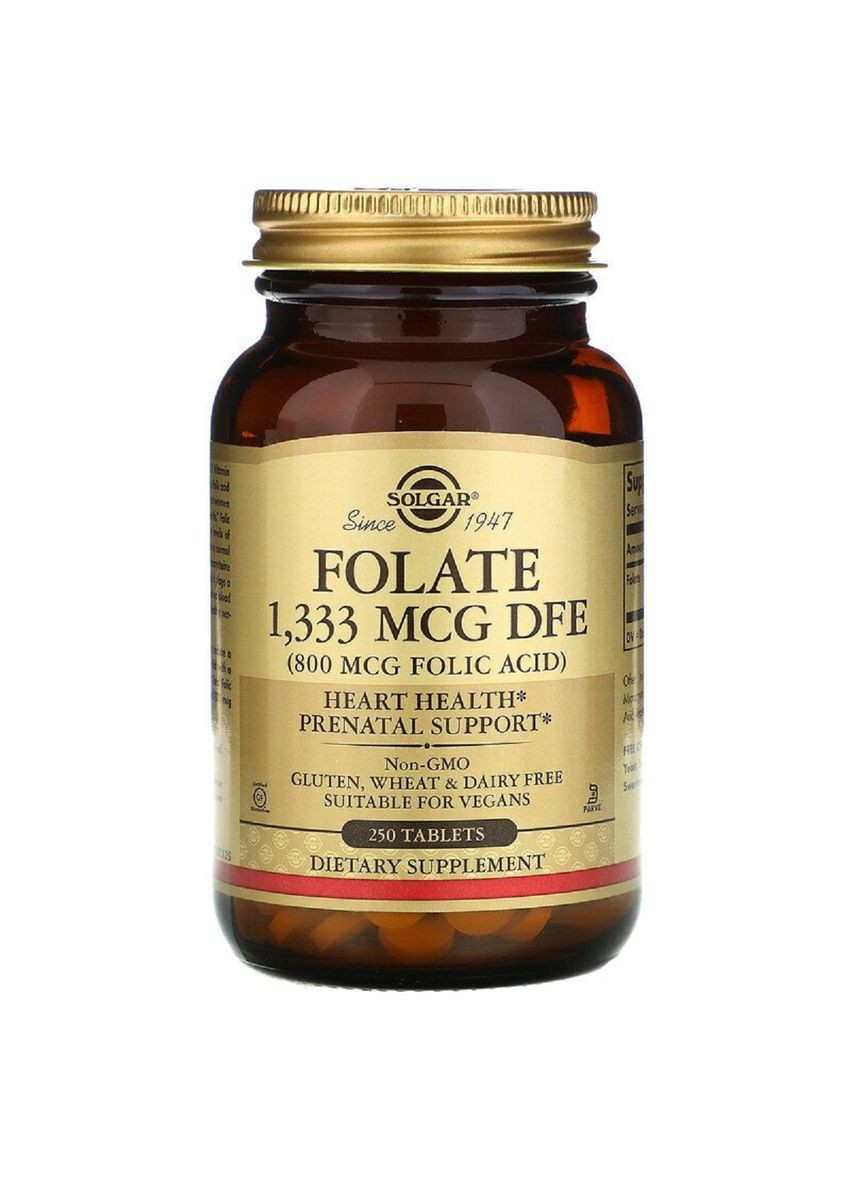 Фолат (В9) 800 мкг, Folic Acid, 250 таблеток Solgar (326054298)