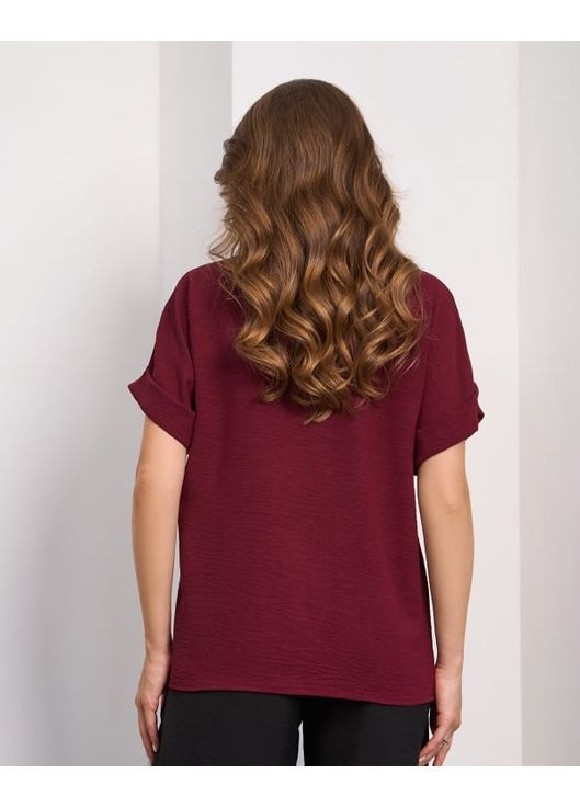 Темно-бордова вільна блуза з коміром ISSA PLUS 15278