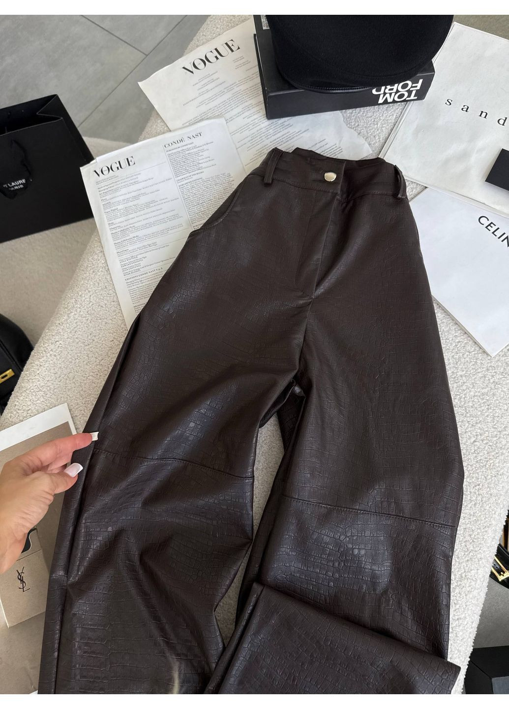 Прямые штаны из экокожи с тиснением под крокодила. Luna (366472305)