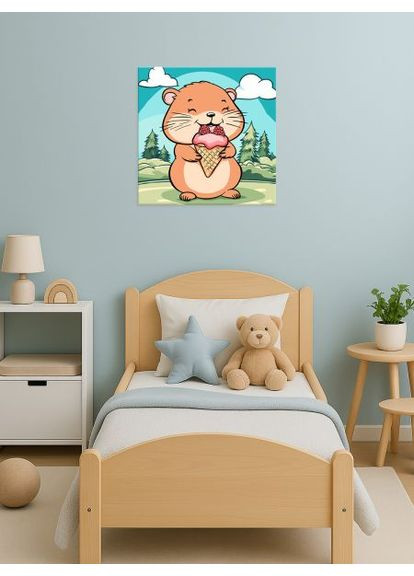 Картина по номерам – Лето. Хомячок с мороженым ©art_selena_ua 25х25 см IDEYKA (362203607)