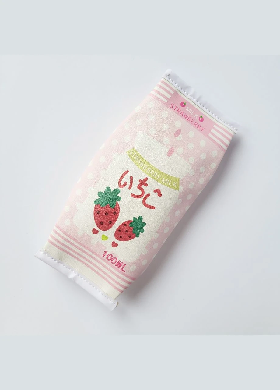 Пенал вмісткий на блискавці у формі пакету з молоком полуничний Strawberry Milk в корейському стилі рожевий No Brand (382644018)