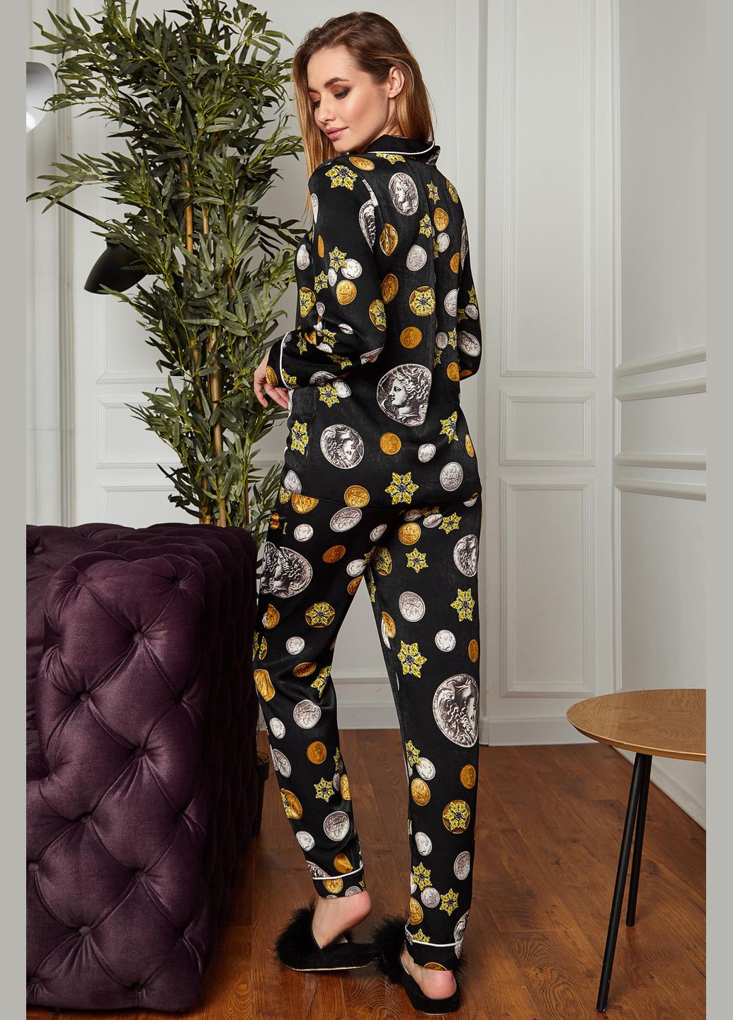Черная всесезон пижама рубашка + брюки Liton