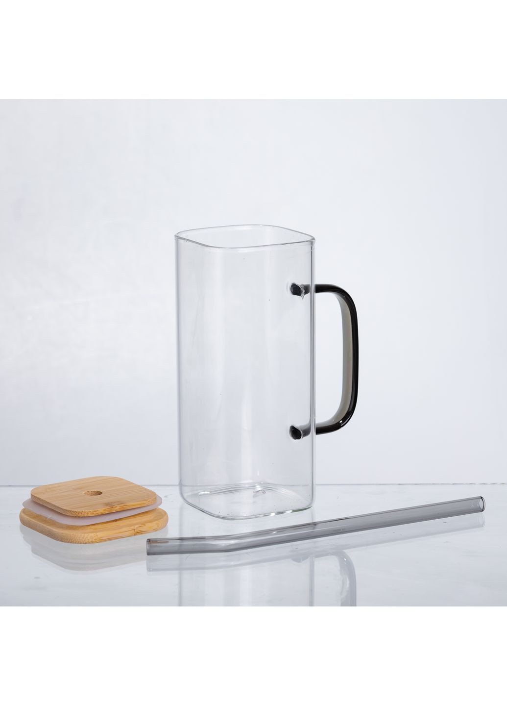 Чашка стеклянная 400 мл с бамбуковой крышкой и стеклянной трубочкой Yiwu HP-19-146 No Brand (366830573)