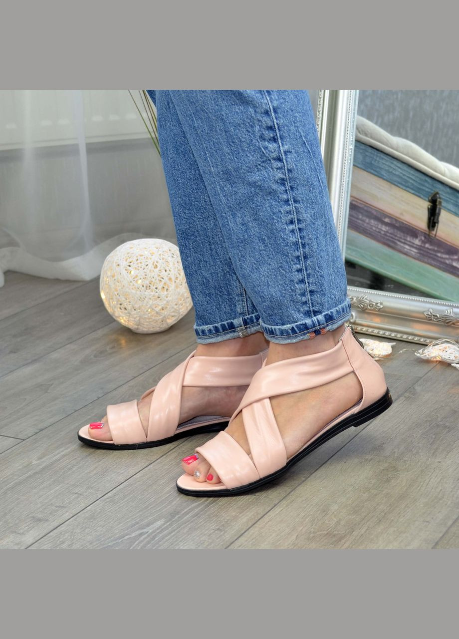 Пудровые босоножки кожаные женские римлянки, цвет пудра. 41 размер Vasha para на молнии