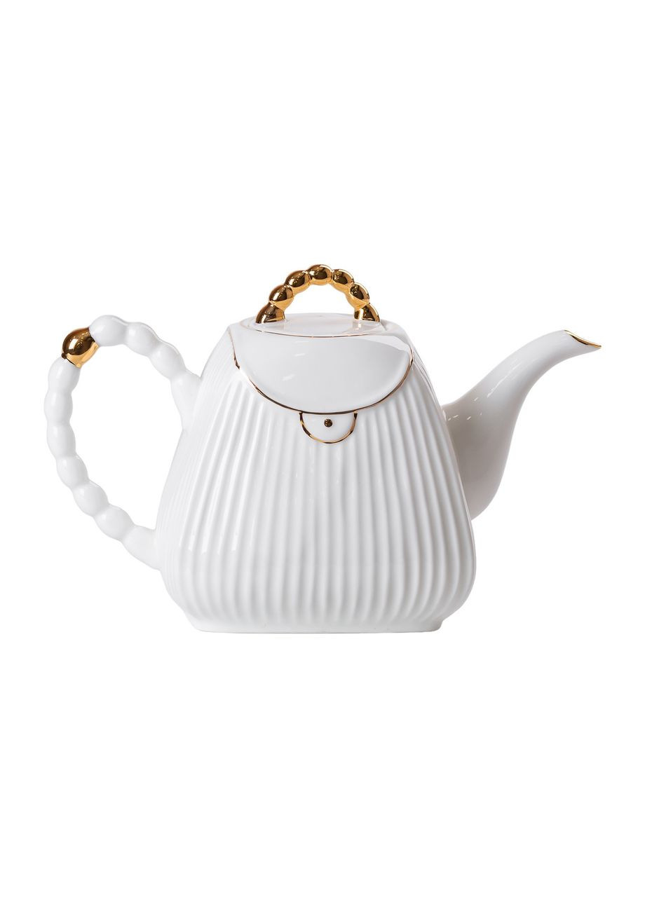 Чайний набір на 6 персон, із заварювальним чайником, керамічною підставкою, білий. Yiwu (365728929)