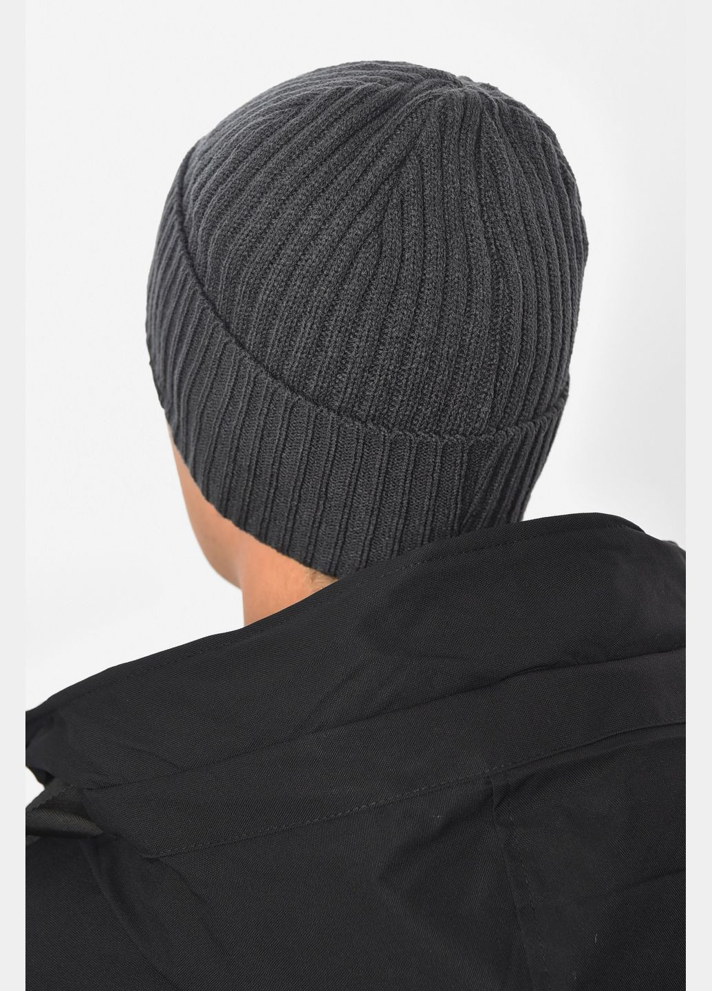 Шапка мужская с подворотом на флисе серого цвета Let's Shop (305296697)