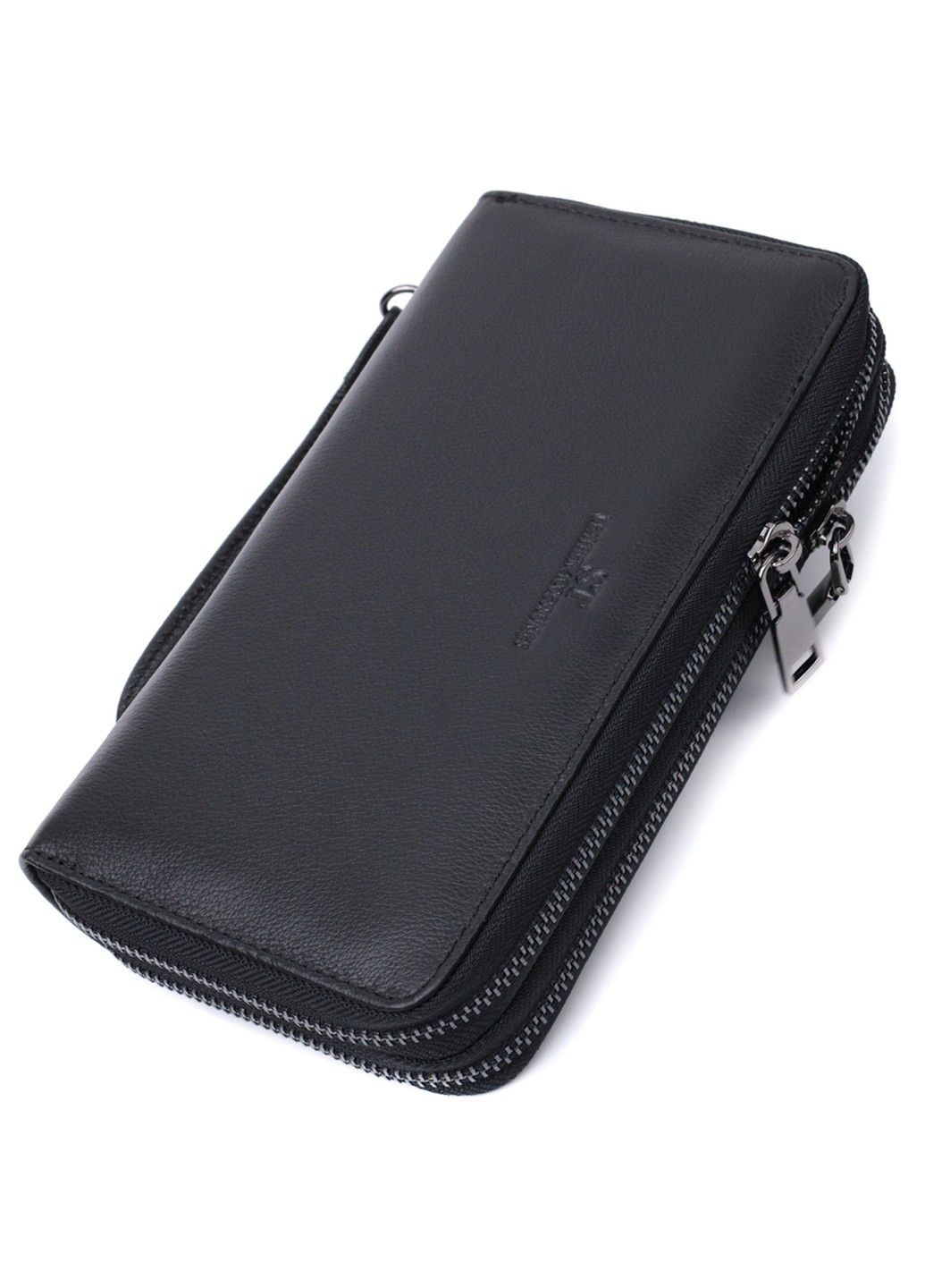 Стильний чоловічий клатч на два відділення із натуральної шкіри 22700 Чорний st leather (298111827)