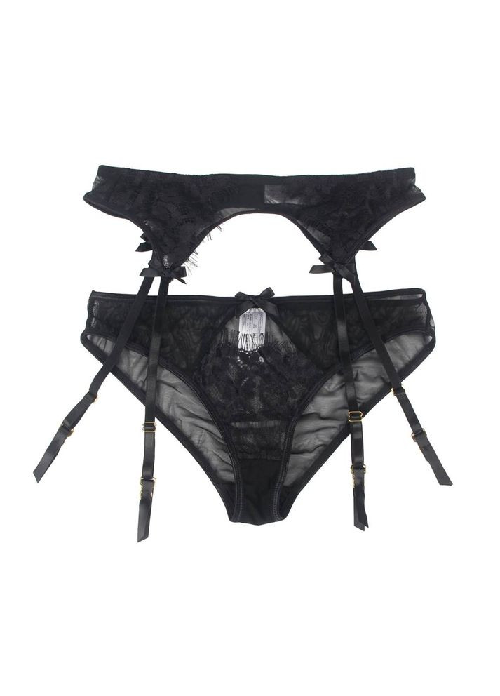 Сексуальні прозорі мереживні трусики з поясом для панчіх, чорний Star Night (361670810)