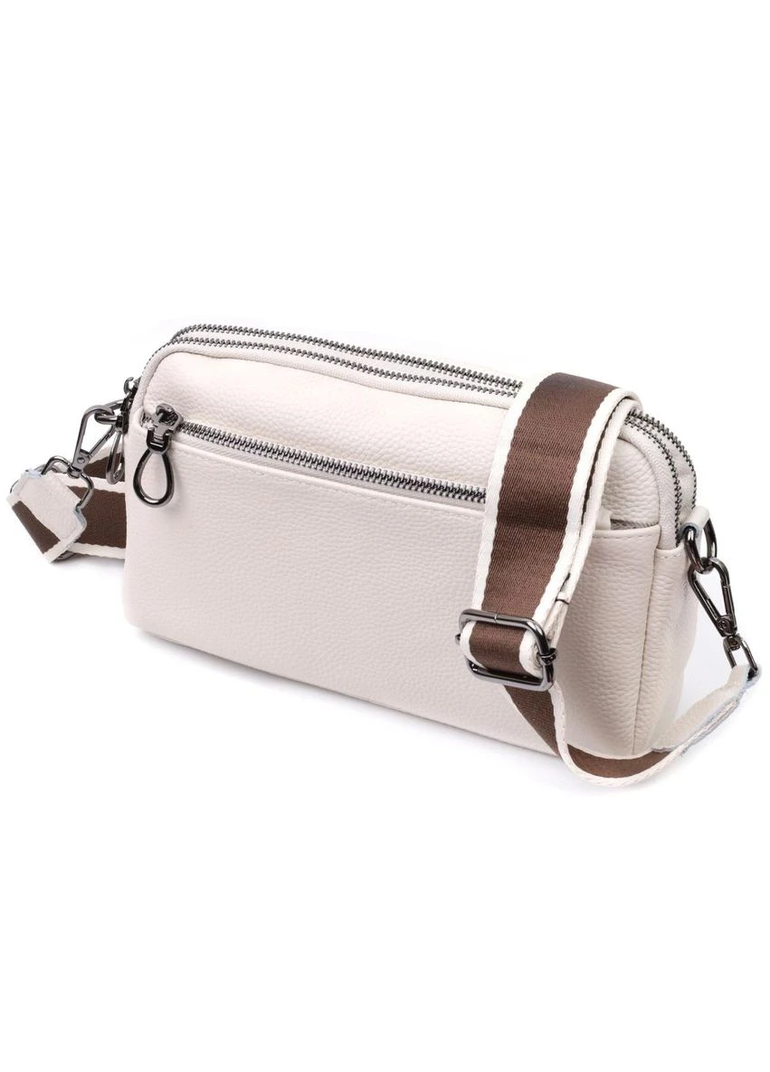 Жіноча прямокутна сумка з кишенями з натуральної шкіри 22598 Біла Vintage (379316181)