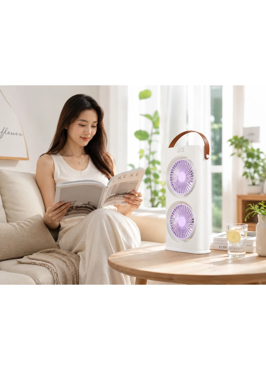 Настільний вентилятор Double-ended Spray Fan 1200 мАг / Акумуляторний портативний вентилятор з пультом та LED-підсвічуванням Fan & Fan (401656059)