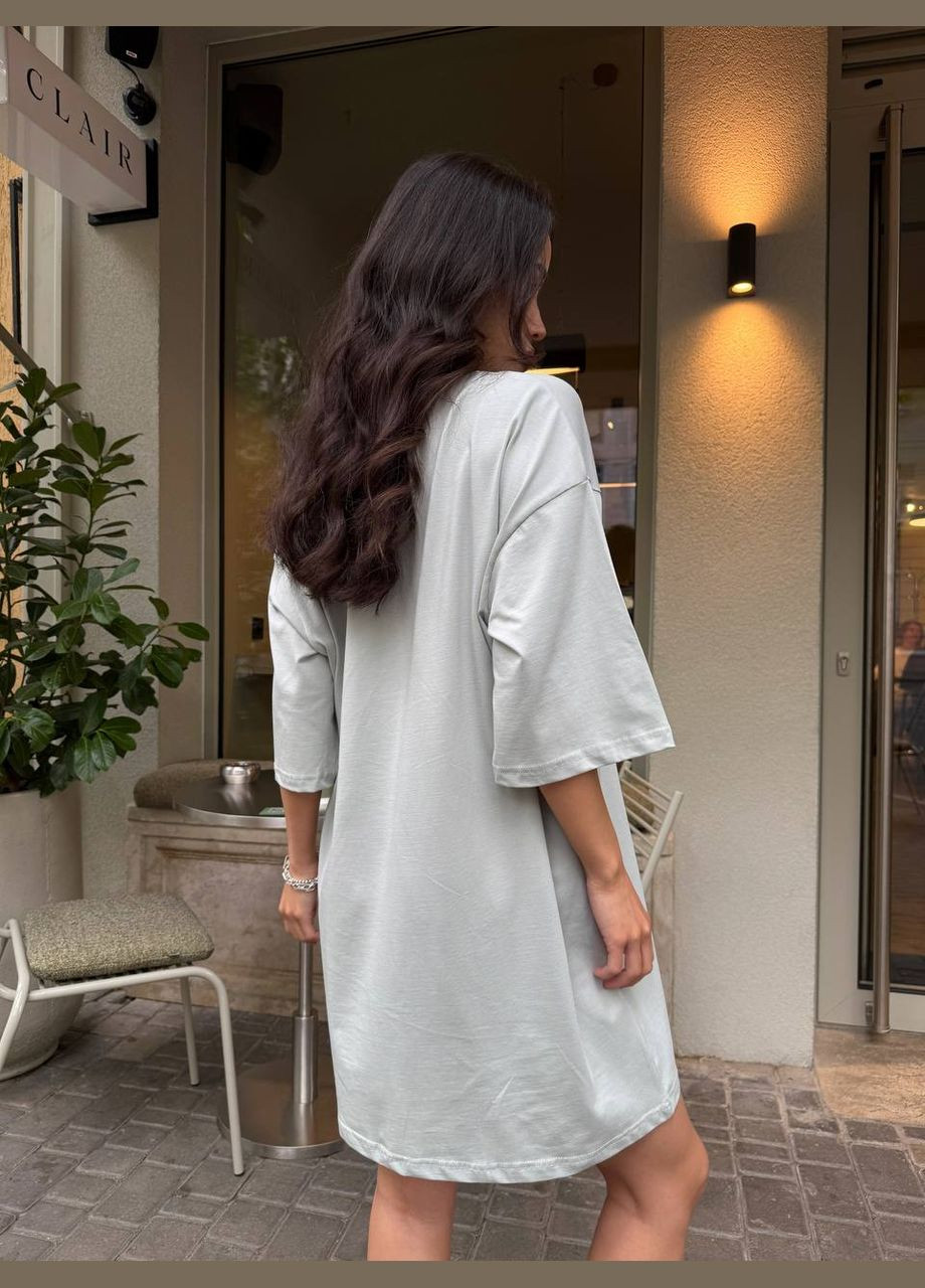 Серое повседневный, кэжуал, вечернее женское платье-футболка платье-футболка Україна с рисунком