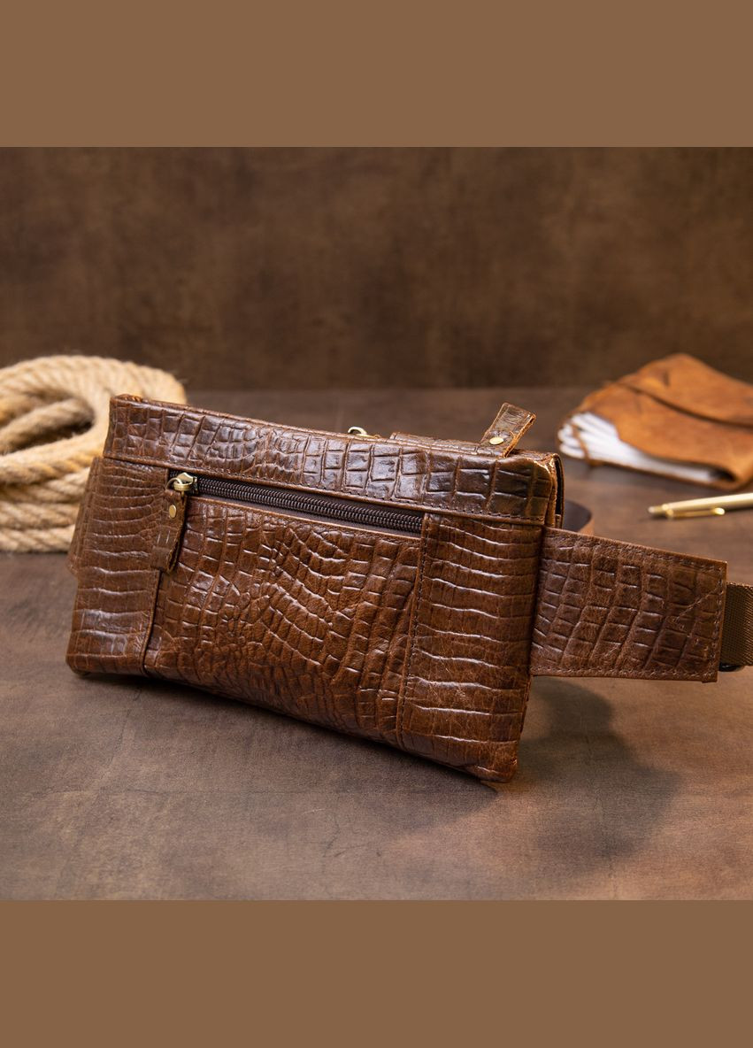 Бананка поясна під шкіру рептилії унісекс 20401 Коричнева Vintage (329149122)