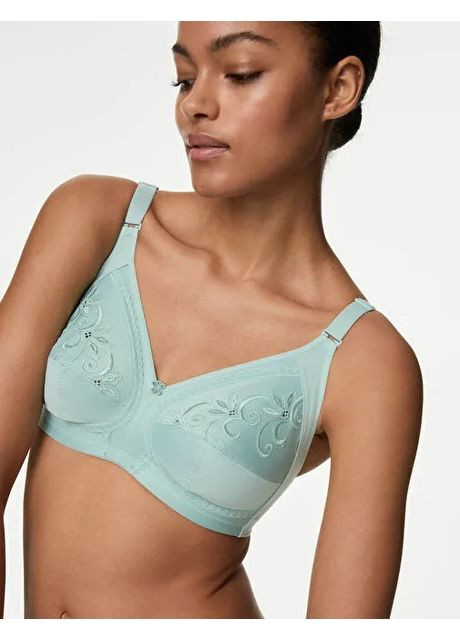 Бирюзовый бралетт бюстгальтер Marks & Spencer без косточек хлопок, полиэстер, полиамид, эластан
