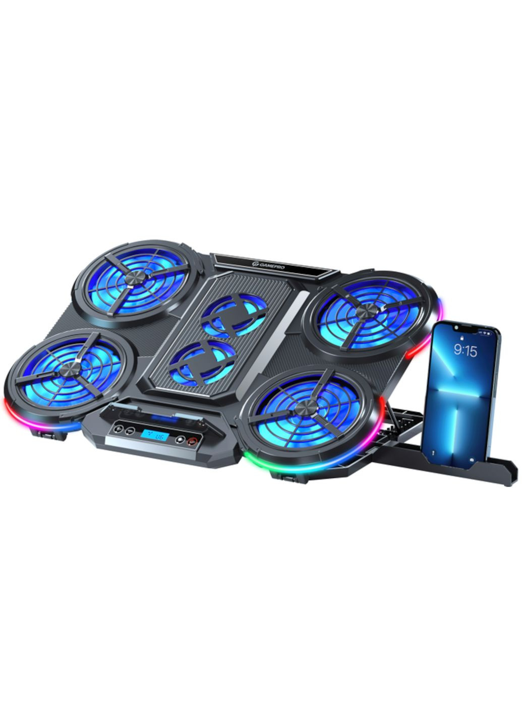 Охлаждающая подставка для игрового ноутбука 17-18 дюймов, черная, с 6 вентиляторами и RGB-подсветкой GAMEPRO (358202061)