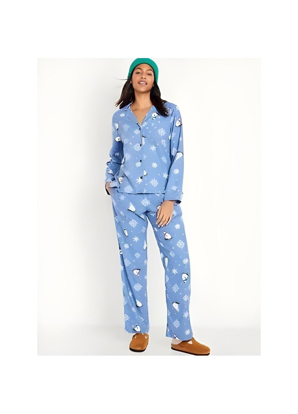 Голубая зимняя фланелевая пижама matching flannel set pijamas Old Navy