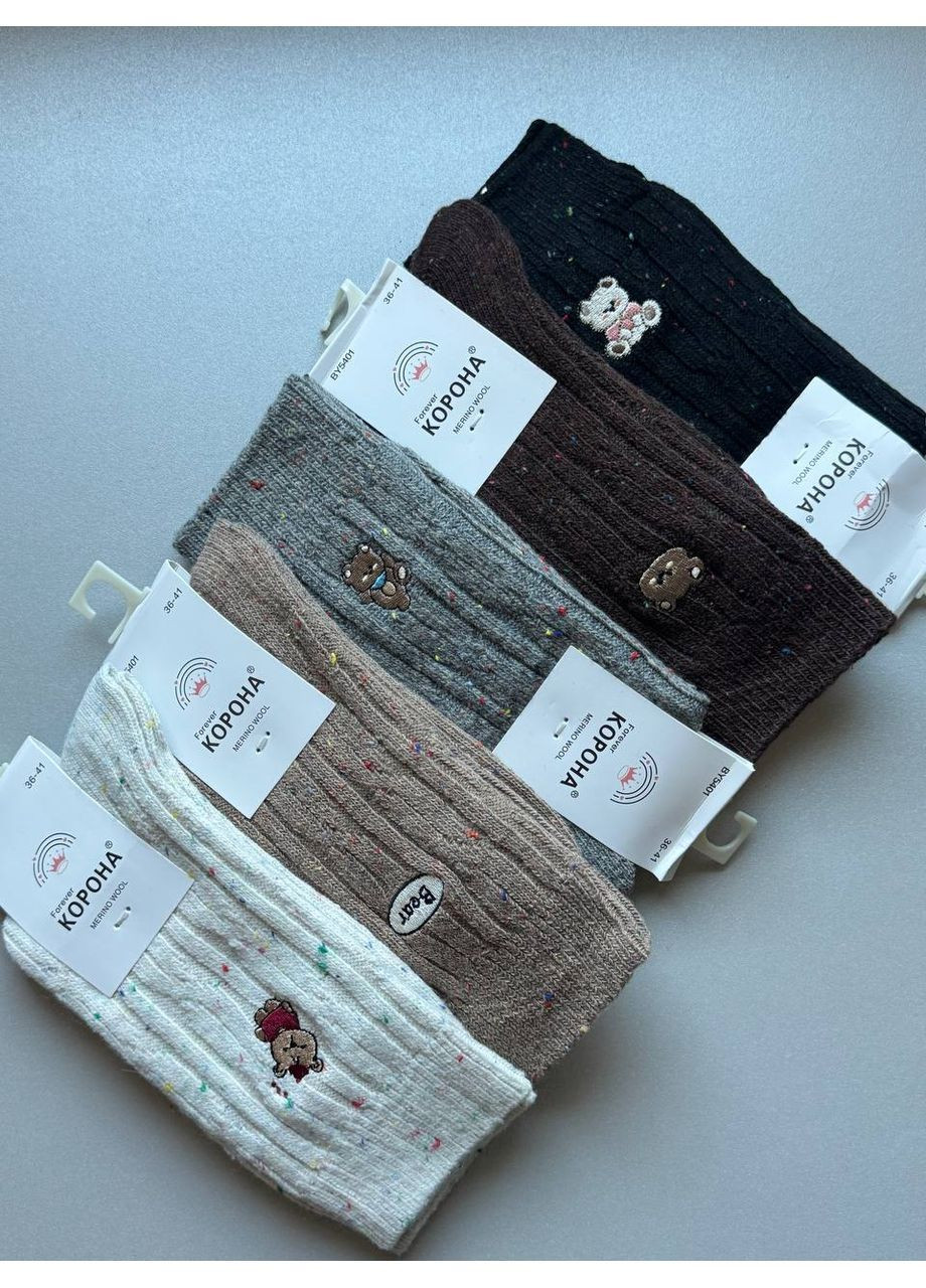 Комбинированные 5 пар качественные вязаные носки, мериносая шерсть с вышитым мешком Корона (366293281)