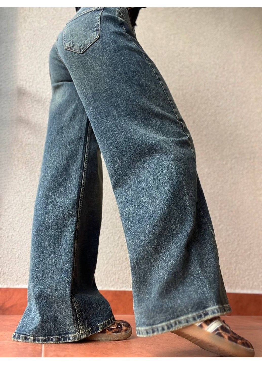Джинсы Denim 55526 Palazzo широкая резинка на талии с надписью палаццо косой шов I8 - (304548513)