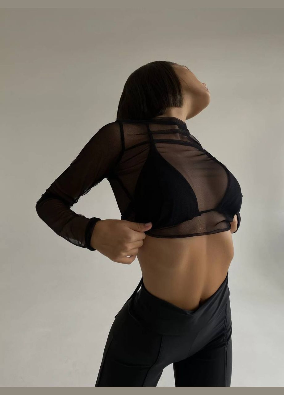 Жіночий чорний лонгслів сітка легка невагома тканина літня дихаюча стильна трендова No Brand (293818417)