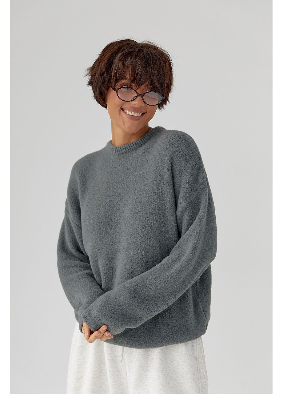 Сірий зимовий светр з альпаки у вільному фасоні - сірий колір Lurex