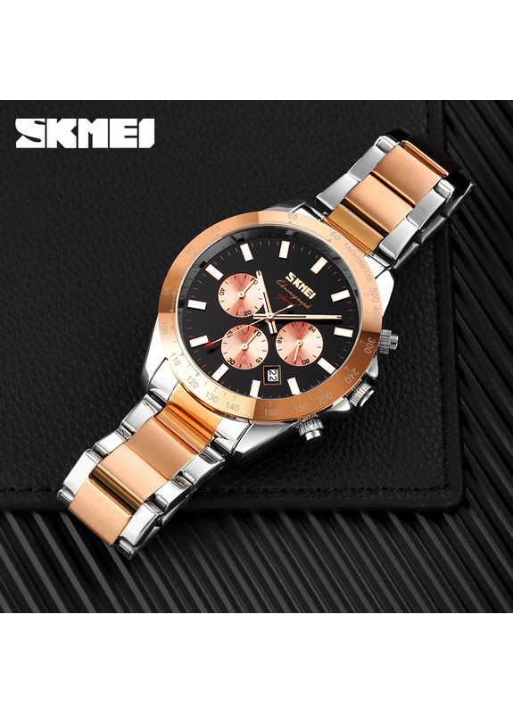 Часы Rose Gold-Black кварцевые мужские с календарем и люминесцентной подсветкой для casual стиля ProDobro (367266183)