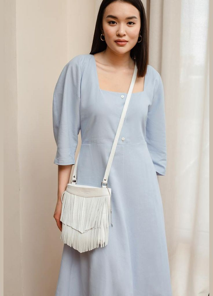 Шкіряна жіноча сумка з бахромою міні-кроссбоді Fleco біла (A-026875) BlankNote кросс-боди (327874250)